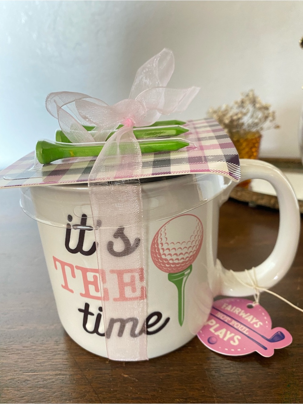Golf 'It's Tee Time' White Ceramic Mug with Pink and Green Accents
